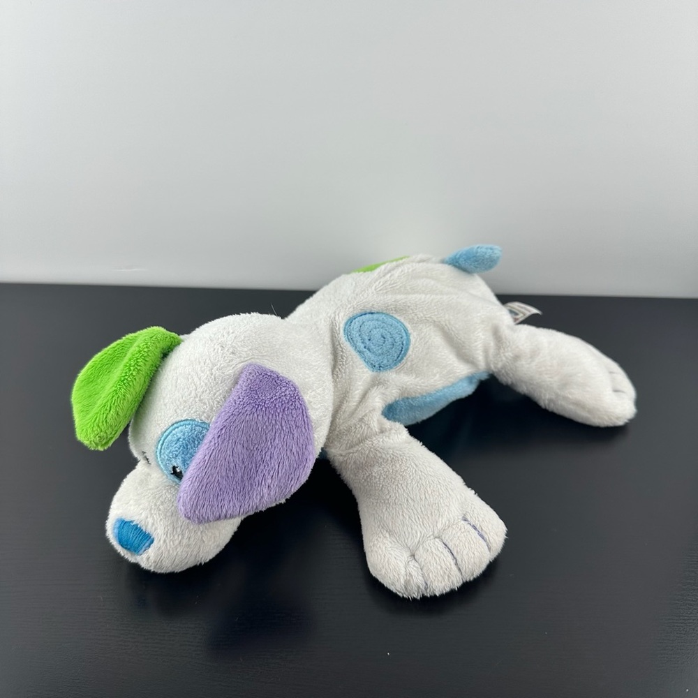 Baby Ganz Rare Puppy Dog 12” White Blue Eye Patch Rattle Plush Stuffed Animal
